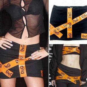 D&G Dolce and Gabbana FW03 Caution Tape Mini Skirt